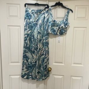 House of Harlow 1960 - 2 piece satin wide leg belted pant and corset top small‎